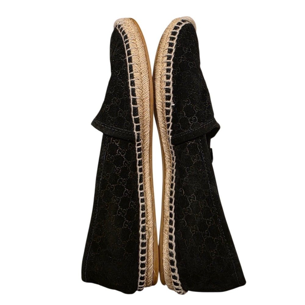 Gucci Monogram Espadrilles Flats Black GG Suede Microguccissima Size EU 39.5 - Picture 8 of 11